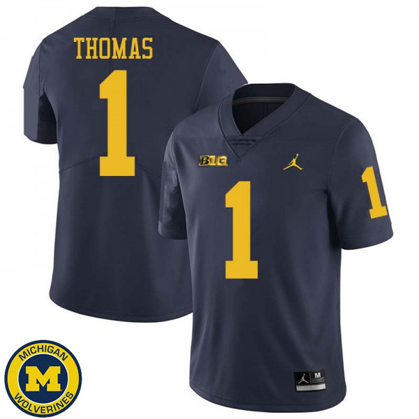 Men's Michigan Wolverines #1 Ambry Thomas Navy Jordan Brand Player Jersey